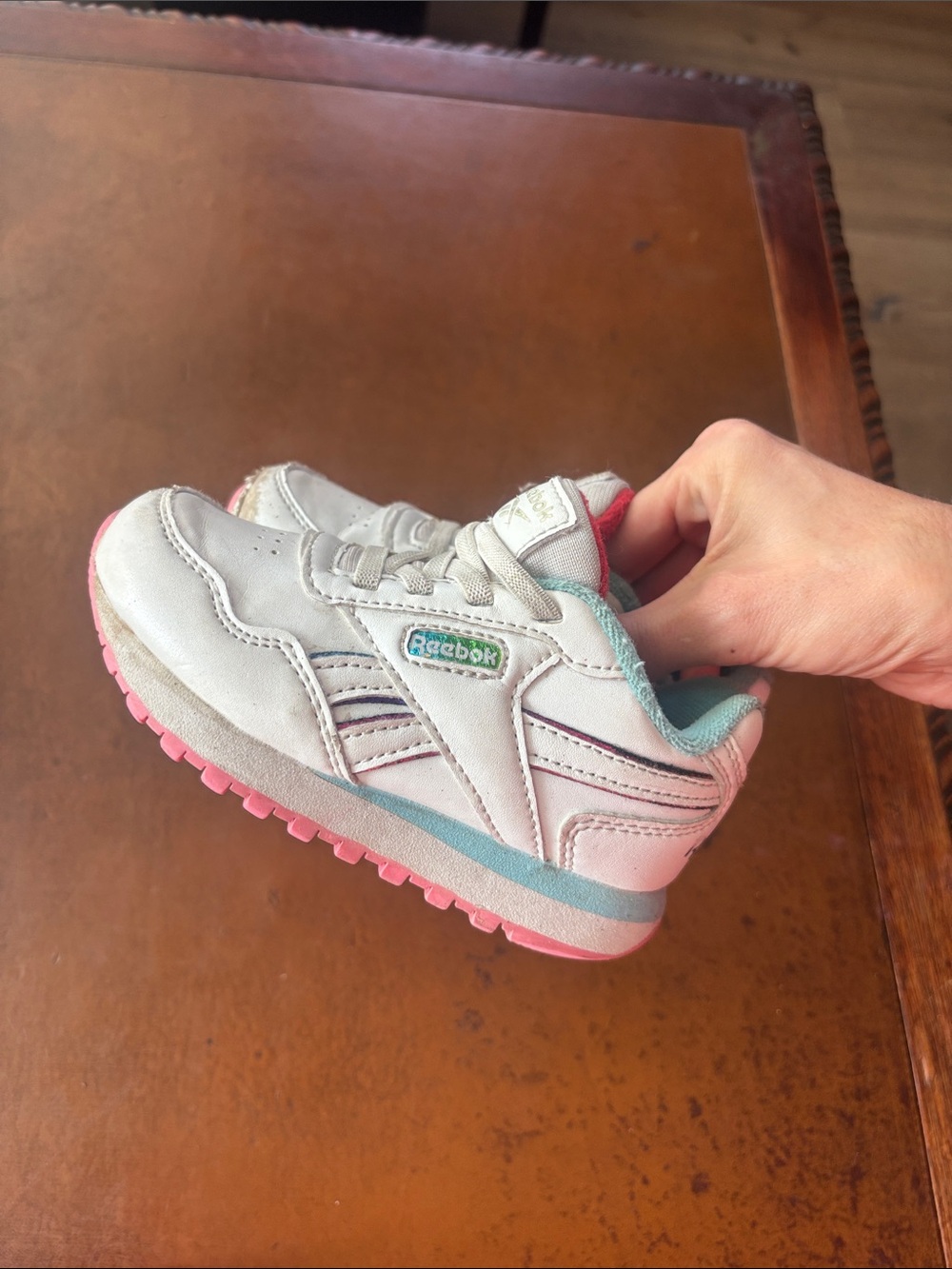 Reebok Kids White Sneakers with Pink & Light Blue Accents